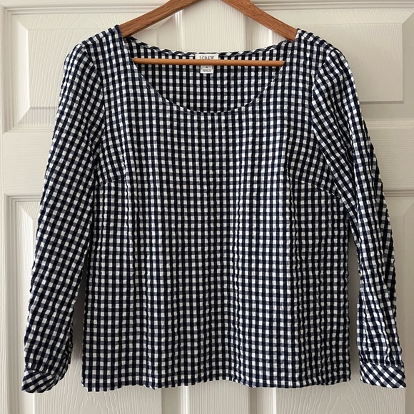 Navy gingham J Crew Factory blouse - Picture 1 of 1